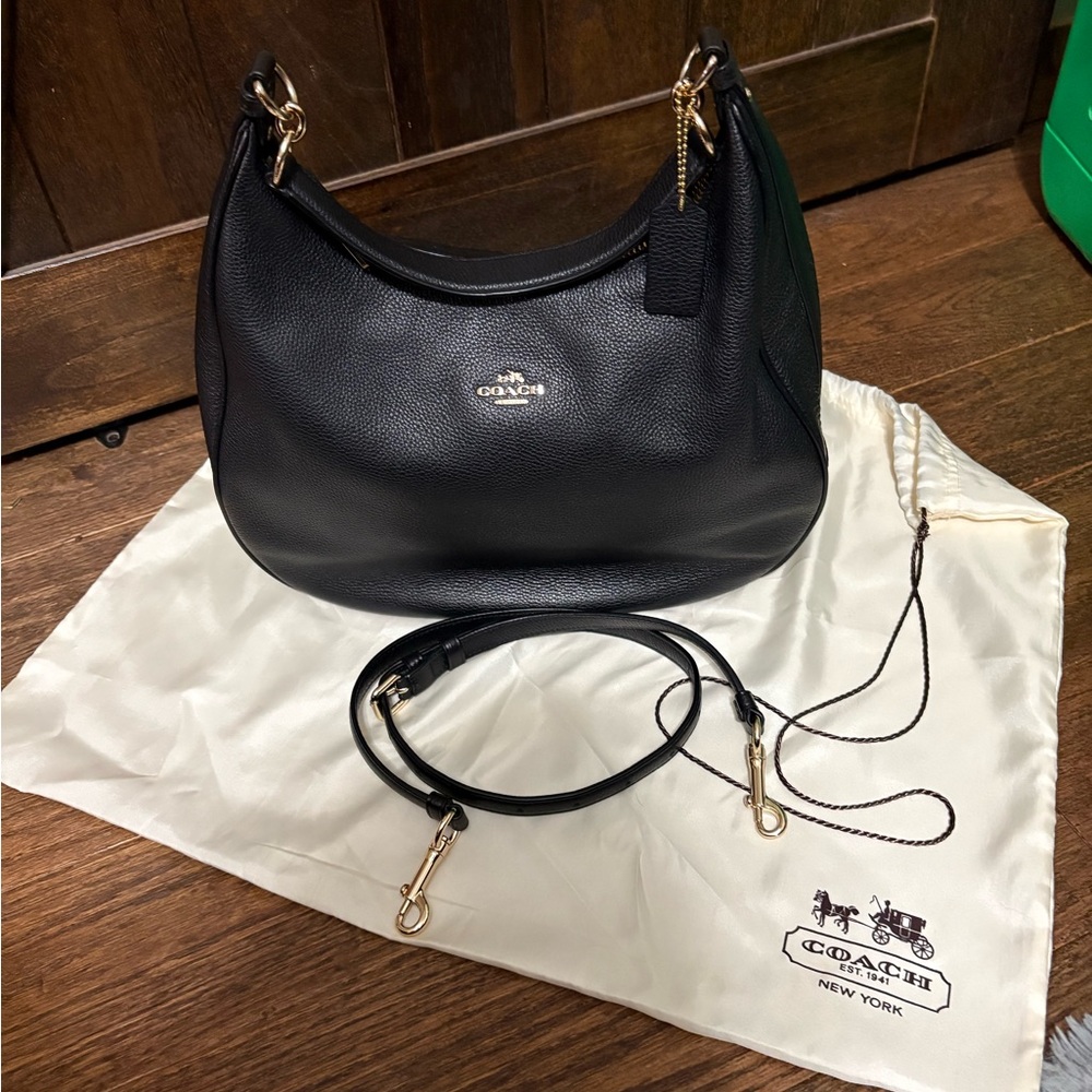 Coach Black Leather Shoulder Bag with Gold Accents